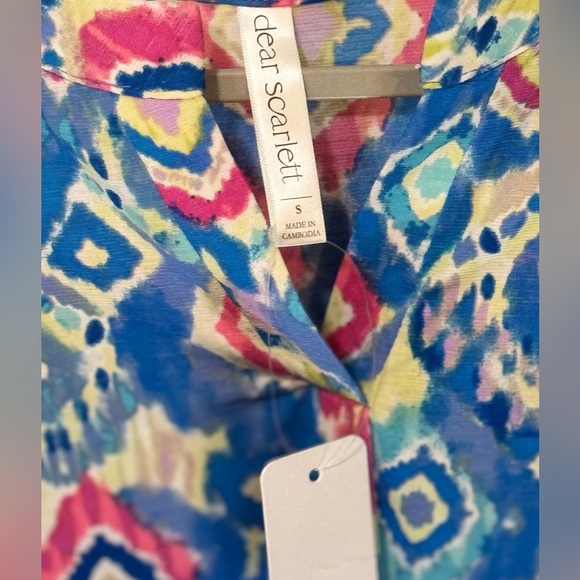 Dear Scarlett Multicolor Ikat Print Blouse | Size Small | NWT - Picture 4 of 7